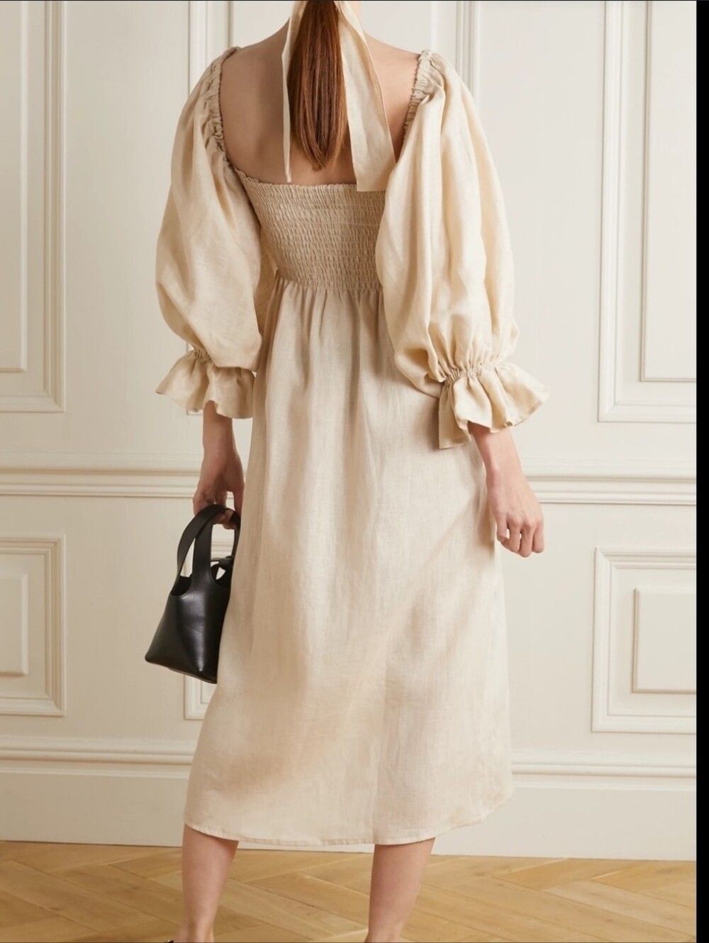 Sleeper 100% linen mocha brand atlanta midi dress, small